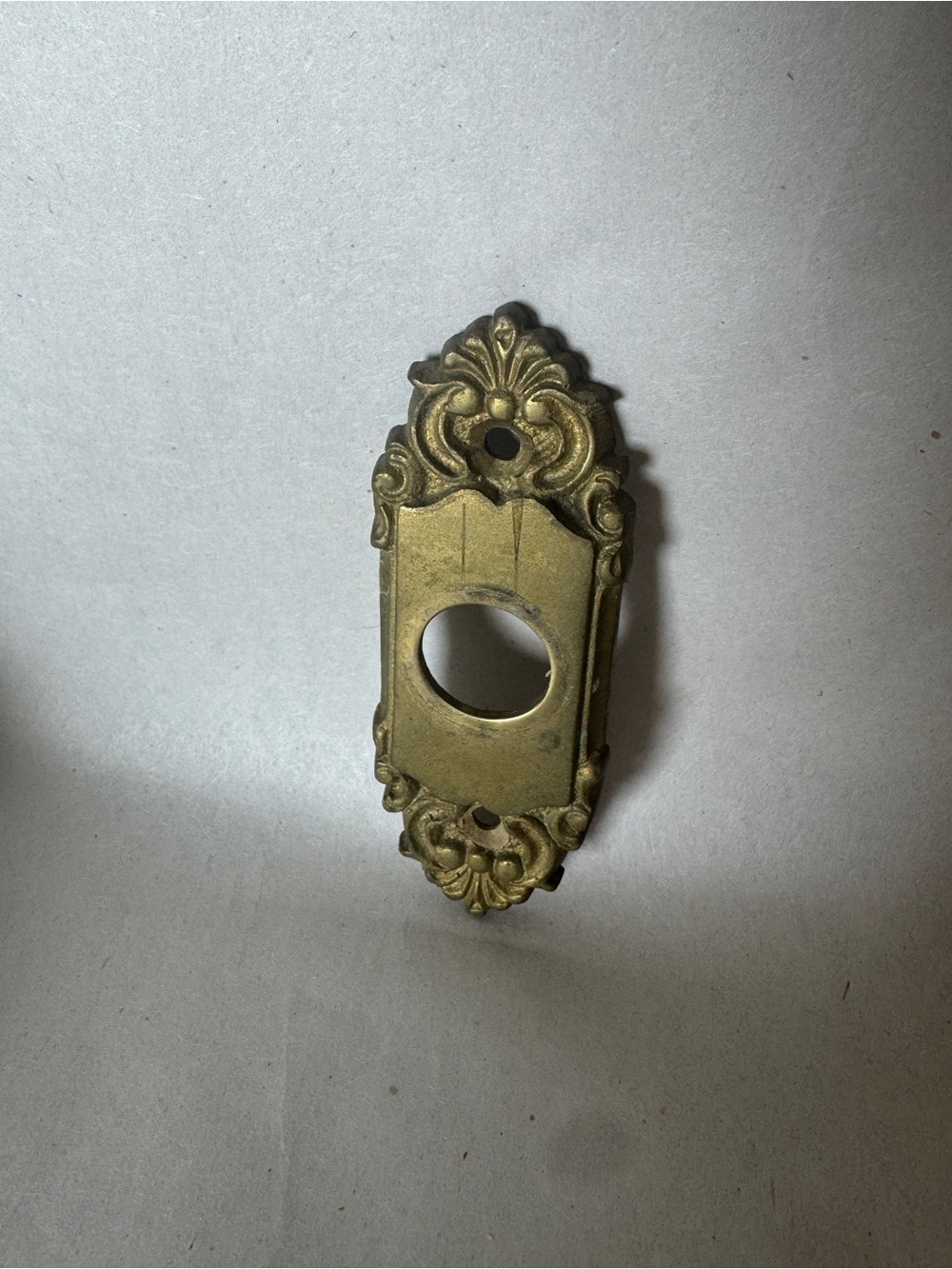 Filigree Brass Door Bell Button Plate Cover Preowned NO Screws 1970s